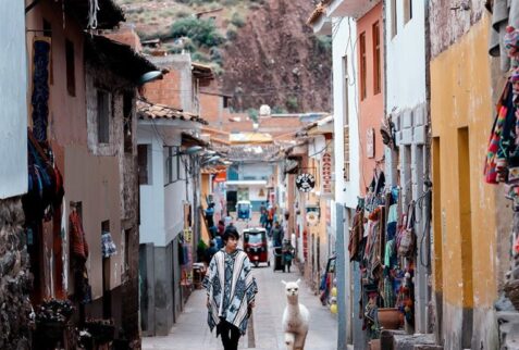 Cusco local with his llama