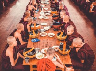 Monks at lunch time, Myanmar