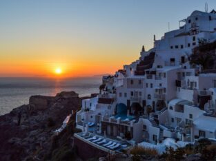 Greece sunset over Santorini island