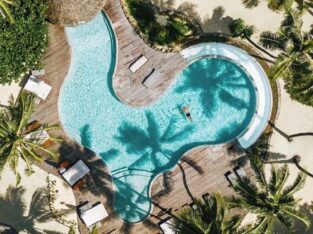 Tahaa Island Resort and Spa, aerial image of the pool