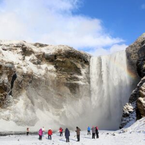 Iceland travel in a group waterfall